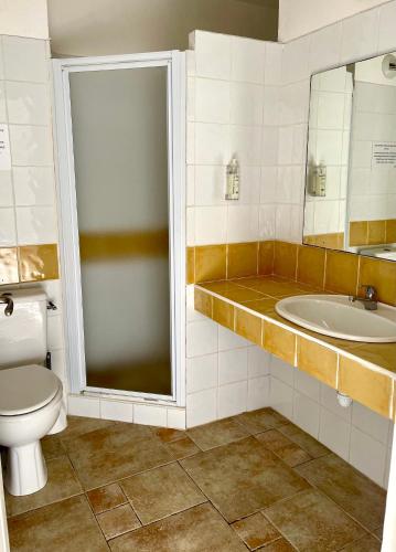 une salle de bain avec toilettes et lavabo dans l'établissement Studio Coin nuit 205 Résidence Les Acacias, à Anduze