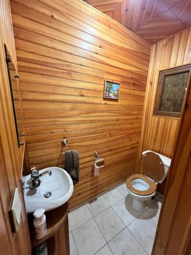 a bathroom with a toilet and a sink at Maison de vacances à 2km de la mer in Canet-en-Roussillon