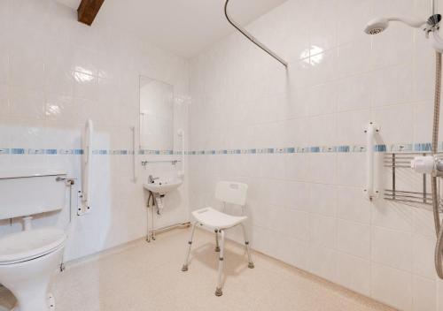 ein weißes Bad mit einem WC und einem Waschbecken in der Unterkunft Cysgod-y-coed in Builth Wells
