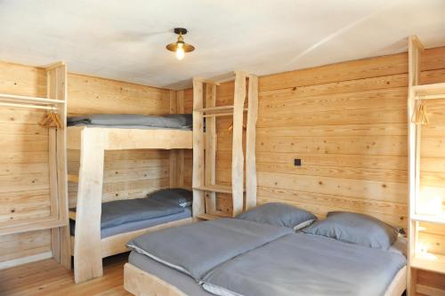 a bedroom with two bunk beds in a cabin at Ferienhof Holzmeister in Sankt Jakob in Haus