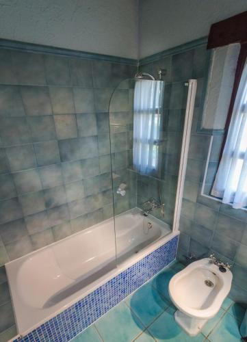 a bathroom with a tub and a toilet and a shower at Posada La Aldea in Oreña