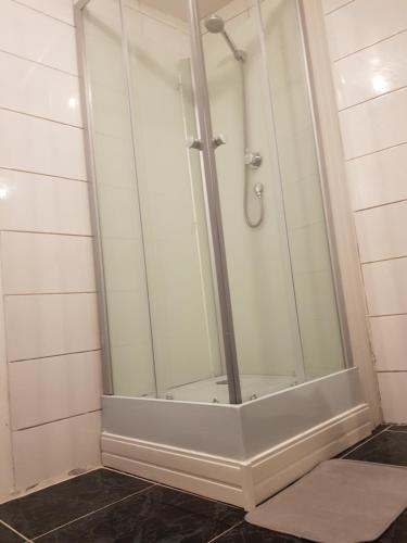 a shower with a glass door in a bathroom at St junien n:2 in Saint-Junien