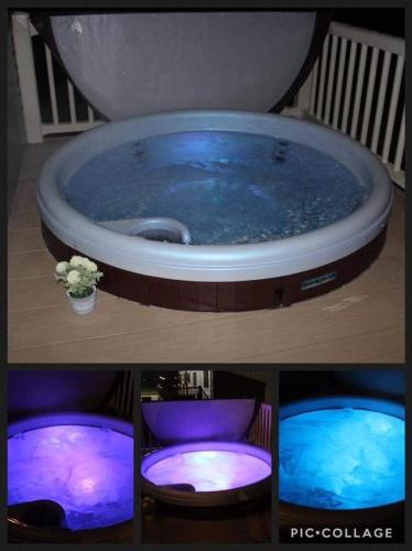 a collage of three pictures of a hot tub at Hot tub breaks Lancaster Cresent tattershall lakes in Lincoln