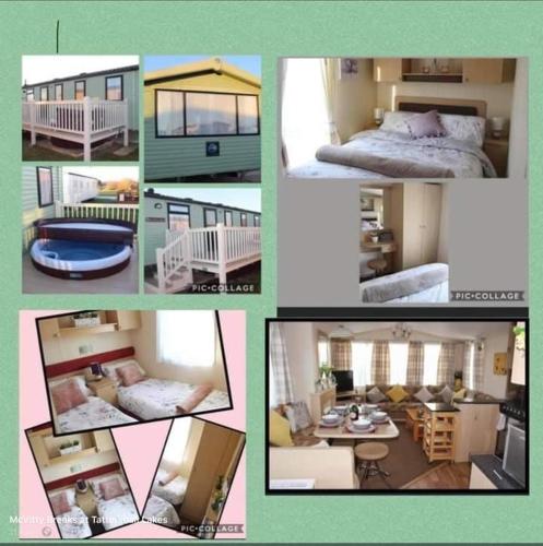 a collage of pictures of a bedroom and a living room at Hot tub breaks Lancaster Cresent tattershall lakes in Lincoln