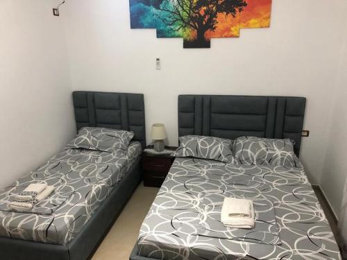 two beds sitting next to each other in a bedroom at Apartment Erjon in Ksamil