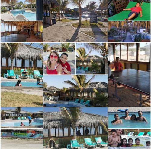 un collage de fotos de personas en un complejo en Bora Bora Bungalows, en Los Órganos