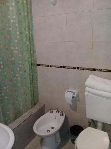a bathroom with a toilet and a sink and a shower at Departamentos del Puerto Verde in Paraná