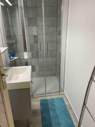 une salle de bain avec douche et lavabo dans l'établissement Maison plein pied Drome Provençale, à La Baume-de-Transit