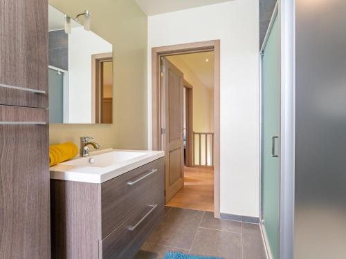 een badkamer met een wastafel en een spiegel bij Villa Meersen in Maldegem