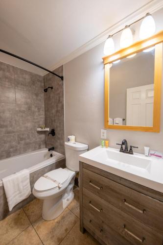 a bathroom with a sink and a toilet and a tub at Emerald Bay Lodge in South Lake Tahoe