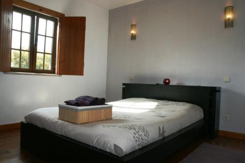 una camera con un letto e una scatola di legno di Monte Azul - Casas de Campo do Junqueirinho a Bicos