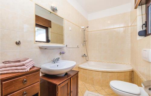 uma casa de banho com um lavatório, um WC e uma banheira em Amazing Apartment In Icici With Kitchen em Ičići