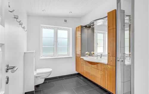 bagno con lavandino, servizi igienici e finestra di Beautiful Home In Prst With House Sea View a Stavreby