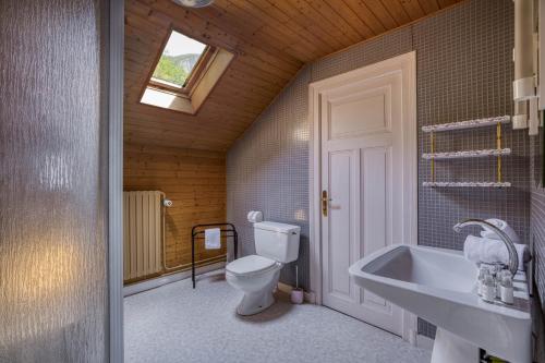 a bathroom with a toilet and a sink and a window at Villa Playa in Veyrier-du-Lac