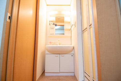 ein kleines Bad mit einem Waschbecken und einem Spiegel in der Unterkunft MELL-THEATHER - Vacation STAY 10360 in Osaka
