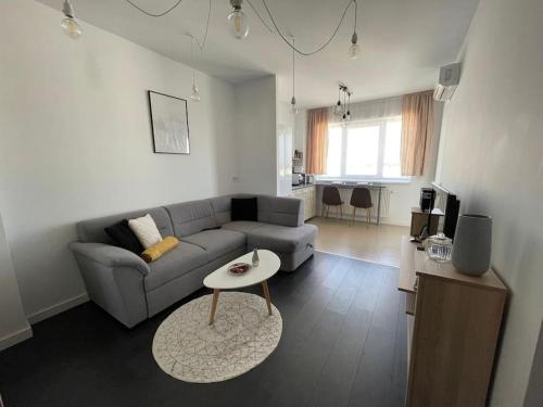 - un salon avec un canapé et une table dans l'établissement apartament Onestilor, à Oradea