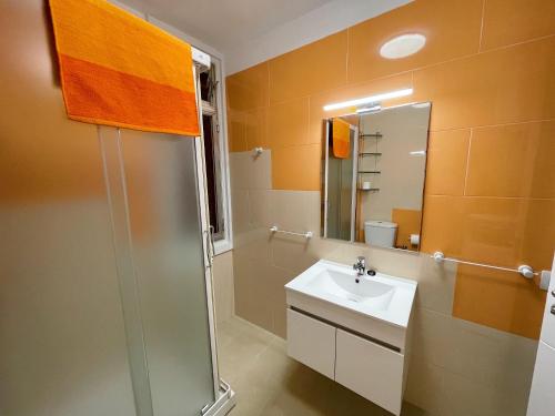 a bathroom with a sink and a shower at Edificio Playa in Los Cristianos