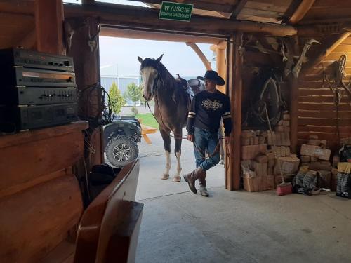 Majutusasutuse Ranczo siódmy koń külastajatega peatuv lemmikloom või lemmikloomad