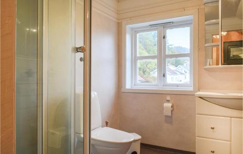 baño con aseo y ventana en Lovely Apartment In Hauge I Dalane With Kitchen, en Sogndalsstrand