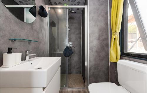 ein Bad mit einem Waschbecken und einer Dusche in der Unterkunft Stunning Home In Mandre With Kitchen in Mandre