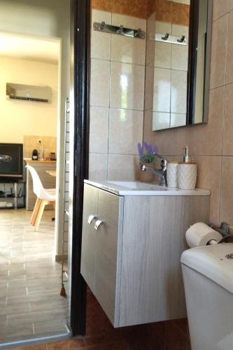 a bathroom with a sink and a toilet in a room at Piazza Masari in Haraki