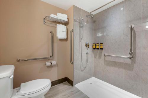a bathroom with a toilet and a shower at Best Western PLUS Mission City Lodge in Mission City