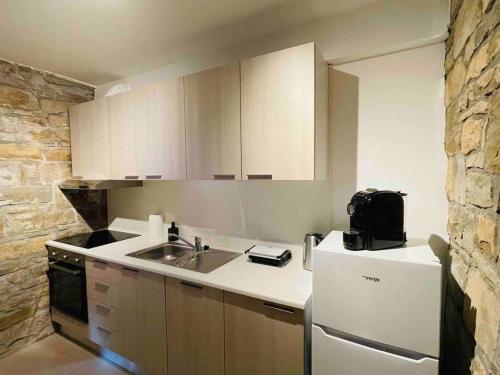 Kuchyň nebo kuchyňský kout v ubytování Santomas apartments