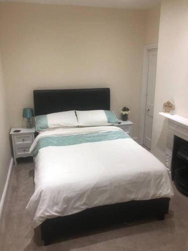 a bedroom with a large bed and a fireplace at Victorian Town House in Dover in Dover