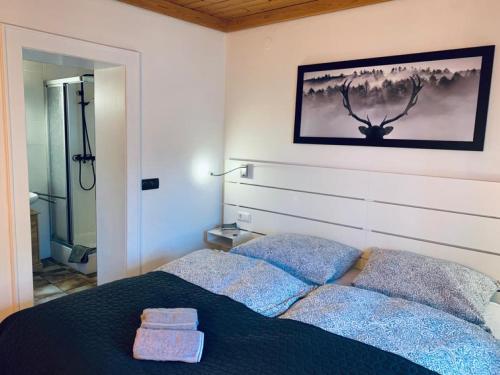 A bed or beds in a room at Lilly Chalet- Apartments with private sauna, close to ski lifts