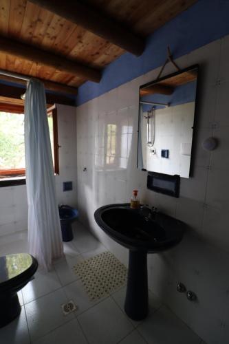 a bathroom with a black sink and a mirror at Agriturismo Le Frise in Artogne