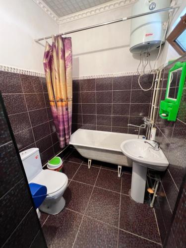 La salle de bains est pourvue de toilettes et d'un lavabo. dans l'établissement Lovely home, à Och
