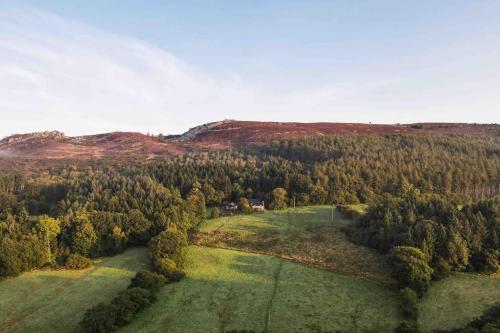 an aerial view of a field with trees at The Shippen - Open-plan barn conversion, high-spec, stunning views in Norbury
