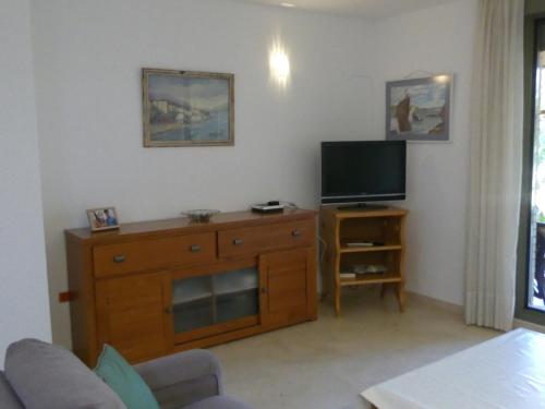 un salon avec une télévision et un canapé dans l'établissement GOLF Y PLAYA EN SAN JUAN, à Alicante