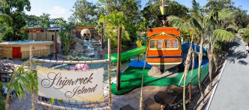 a water park with a train on a slide at NRMA South West Rocks Holiday Park in South West Rocks