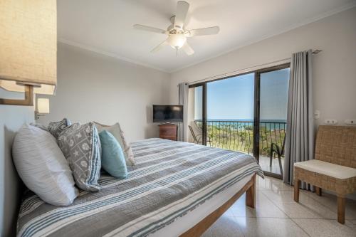 a bedroom with a bed with a view of the ocean at Monte Perla Condo at Tamarindo in Tamarindo
