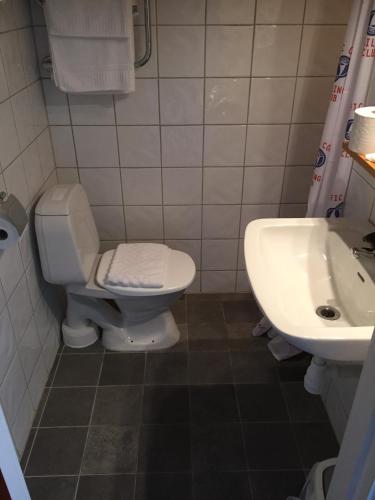 a bathroom with a toilet and a sink at Hotell Fisketången in Kungshamn
