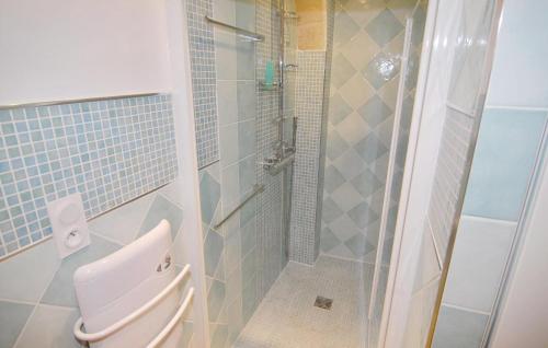 ボーケールにあるNice Apartment In Beaucaire With Wifiのバスルーム(トイレ、ガラス張りのシャワー付)