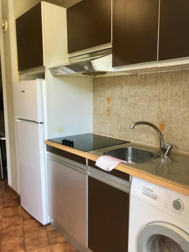 Il comprend une petite cuisine équipée d'un évier et d'un lave-vaisselle. dans l'établissement La résidence du port, à Nice