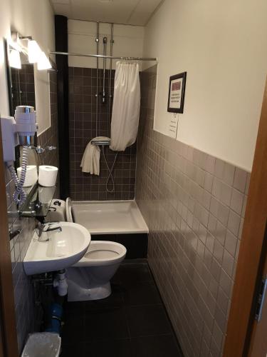 a bathroom with a sink and a toilet and a shower at 101 Guesthouse Hotel in Reykjavík