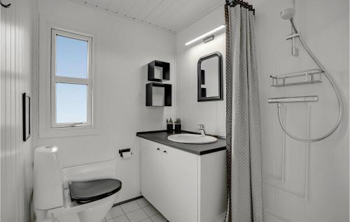 La salle de bains blanche est pourvue de toilettes et d'un lavabo. dans l'établissement 4 Bedroom Stunning Home In Bogense, à Bogense