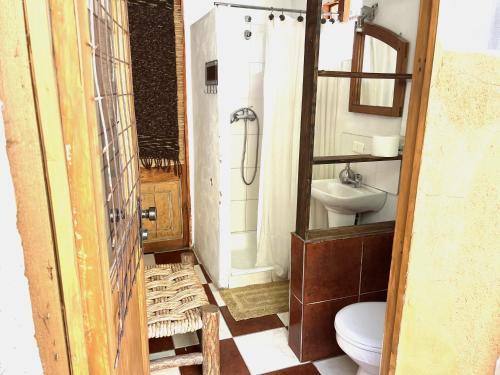 a bathroom with a toilet and a sink at Alcohuaz Indomito in Alcoguaz
