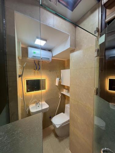 a small bathroom with a toilet and a sink at Sunflower Homestay Hai Phong in Hai Phong
