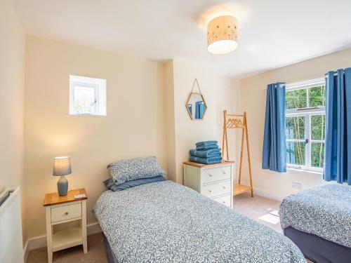 a bedroom with two beds and a window at Jackdaw Cottage in Knighton