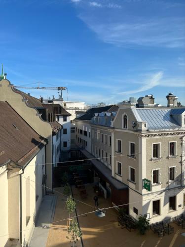 an overhead view of a city with buildings at Penthouse im Zentrum von Bregenz in Bregenz