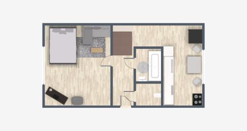 aometric drawing of a floor plan of aominium at Simcity I free parking 24h self check-in in Banská Bystrica