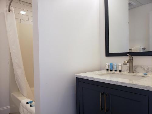 a bathroom with a sink and a mirror at Little Fig Hotel in Bar Harbor