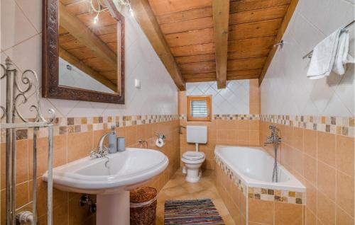 a bathroom with a sink and a tub and a toilet at Amazing Home In Draga Bascanska With Outdoor Swimming Pool in Draga Bašćanska