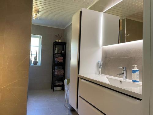 y baño con lavabo y espejo. en Holiday home Gunnarskog II, en Gunnarskog
