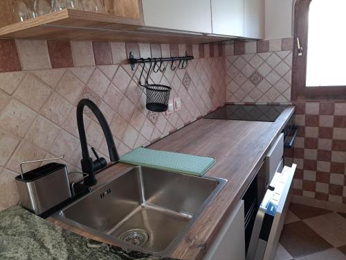 a kitchen with a sink and a counter top at Apartments Nediljka in Grebaštica