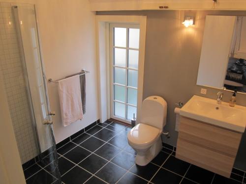 a bathroom with a toilet and a sink at Tåsinge B&B in Svendborg